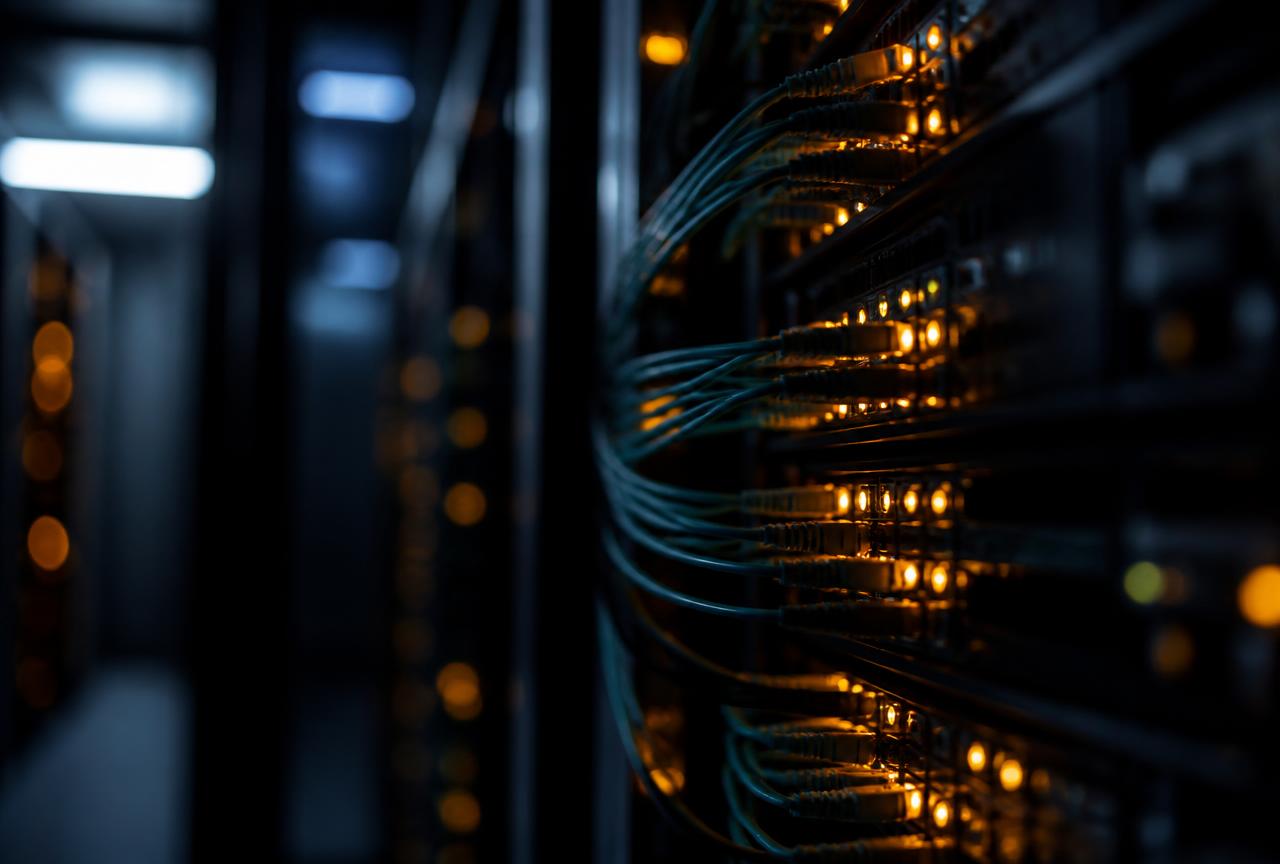Illuminated network switch ports and structured cabling in a server room